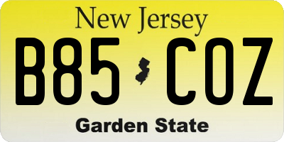 NJ license plate B85COZ
