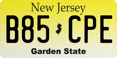 NJ license plate B85CPE