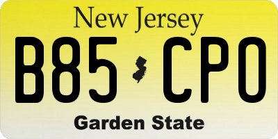 NJ license plate B85CPO