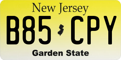 NJ license plate B85CPY