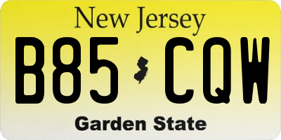 NJ license plate B85CQW