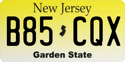 NJ license plate B85CQX