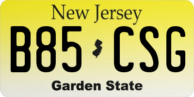 NJ license plate B85CSG