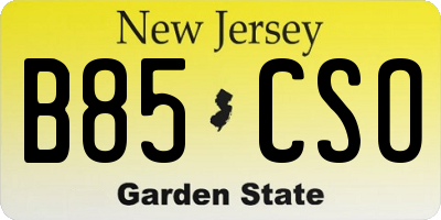 NJ license plate B85CSO