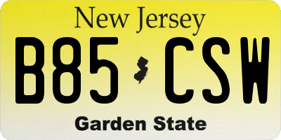 NJ license plate B85CSW