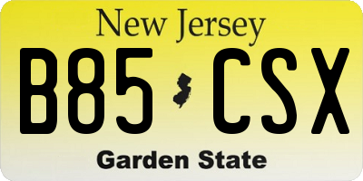 NJ license plate B85CSX