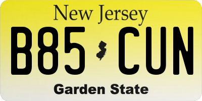 NJ license plate B85CUN