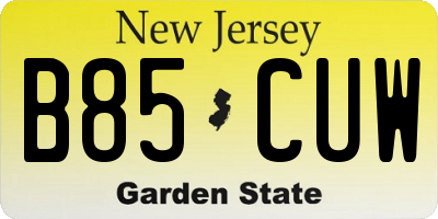 NJ license plate B85CUW