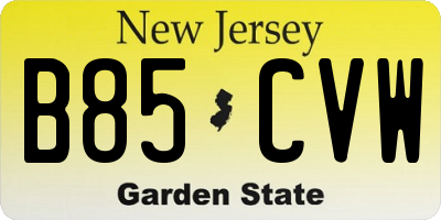 NJ license plate B85CVW