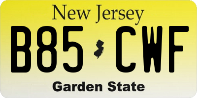 NJ license plate B85CWF