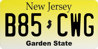 NJ license plate B85CWG