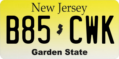 NJ license plate B85CWK