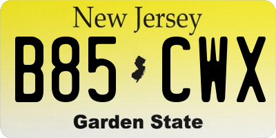 NJ license plate B85CWX