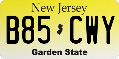 NJ license plate B85CWY