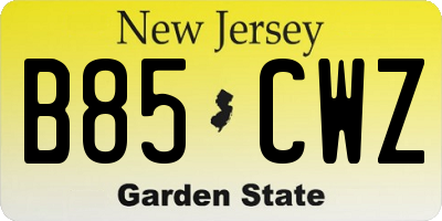 NJ license plate B85CWZ