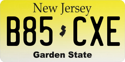 NJ license plate B85CXE