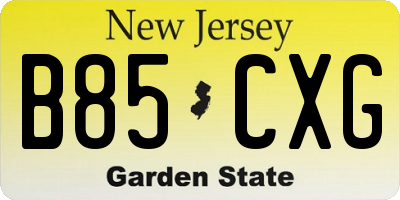 NJ license plate B85CXG