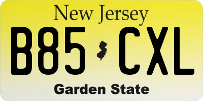 NJ license plate B85CXL