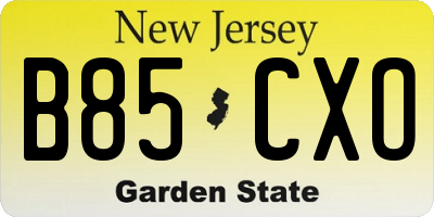 NJ license plate B85CXO