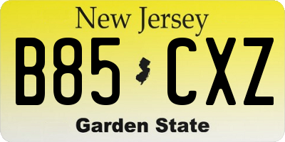 NJ license plate B85CXZ