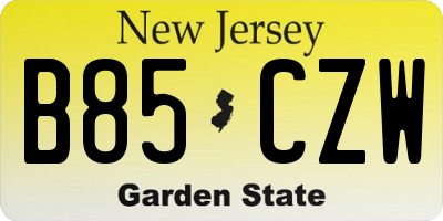 NJ license plate B85CZW