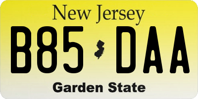 NJ license plate B85DAA