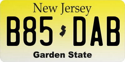 NJ license plate B85DAB