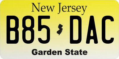 NJ license plate B85DAC
