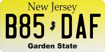 NJ license plate B85DAF