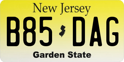 NJ license plate B85DAG