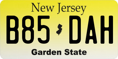 NJ license plate B85DAH