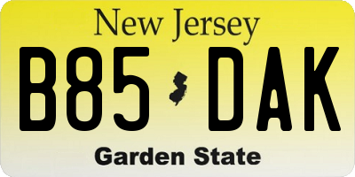 NJ license plate B85DAK