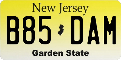 NJ license plate B85DAM