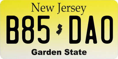 NJ license plate B85DAO