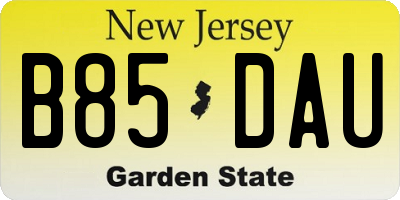 NJ license plate B85DAU