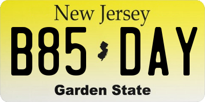 NJ license plate B85DAY
