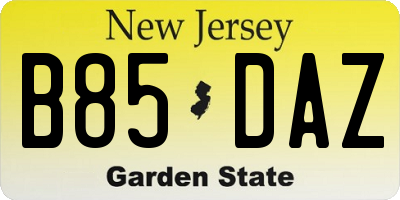 NJ license plate B85DAZ