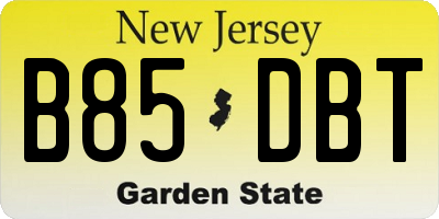 NJ license plate B85DBT