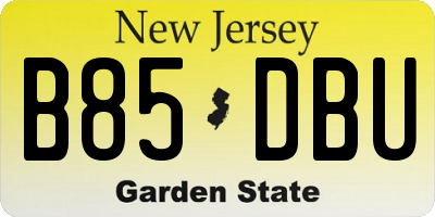 NJ license plate B85DBU