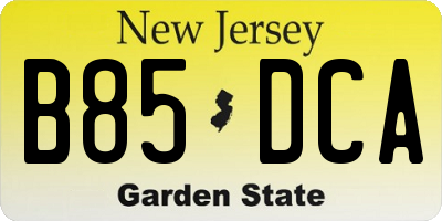 NJ license plate B85DCA