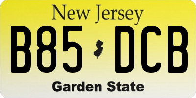 NJ license plate B85DCB
