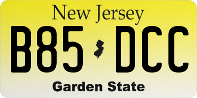 NJ license plate B85DCC