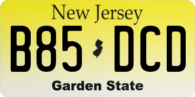 NJ license plate B85DCD