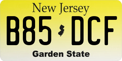 NJ license plate B85DCF
