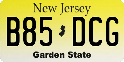 NJ license plate B85DCG