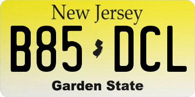 NJ license plate B85DCL