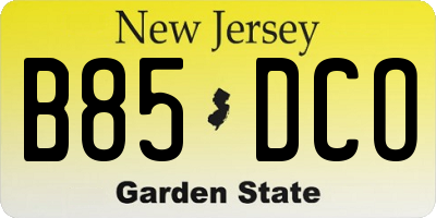 NJ license plate B85DCO