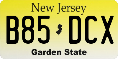 NJ license plate B85DCX