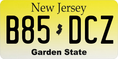 NJ license plate B85DCZ