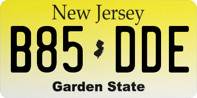 NJ license plate B85DDE